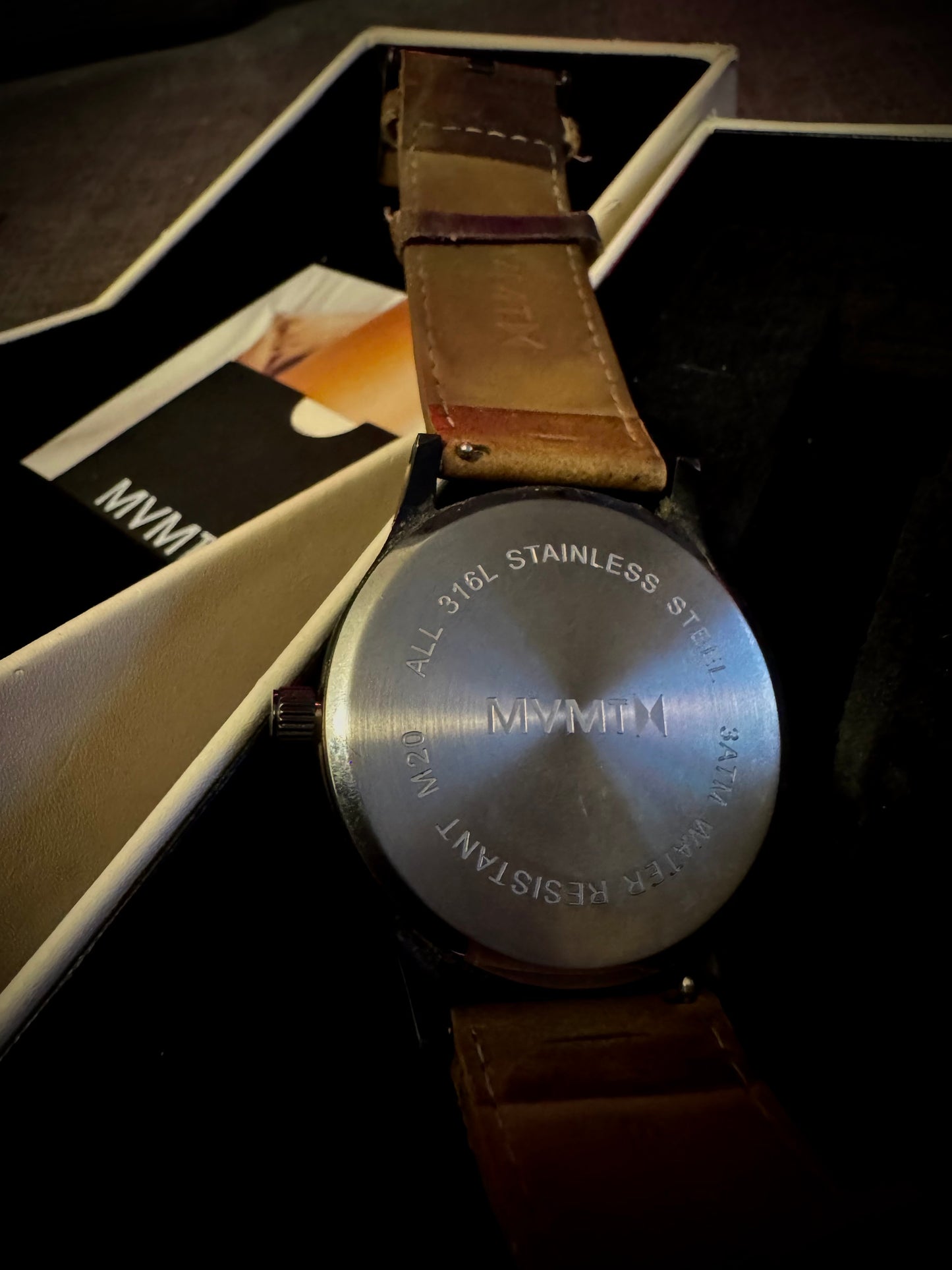 MVMT Watch Classic Grey/Blue And Light Brown Sand Leather Band. Original Box - 2015