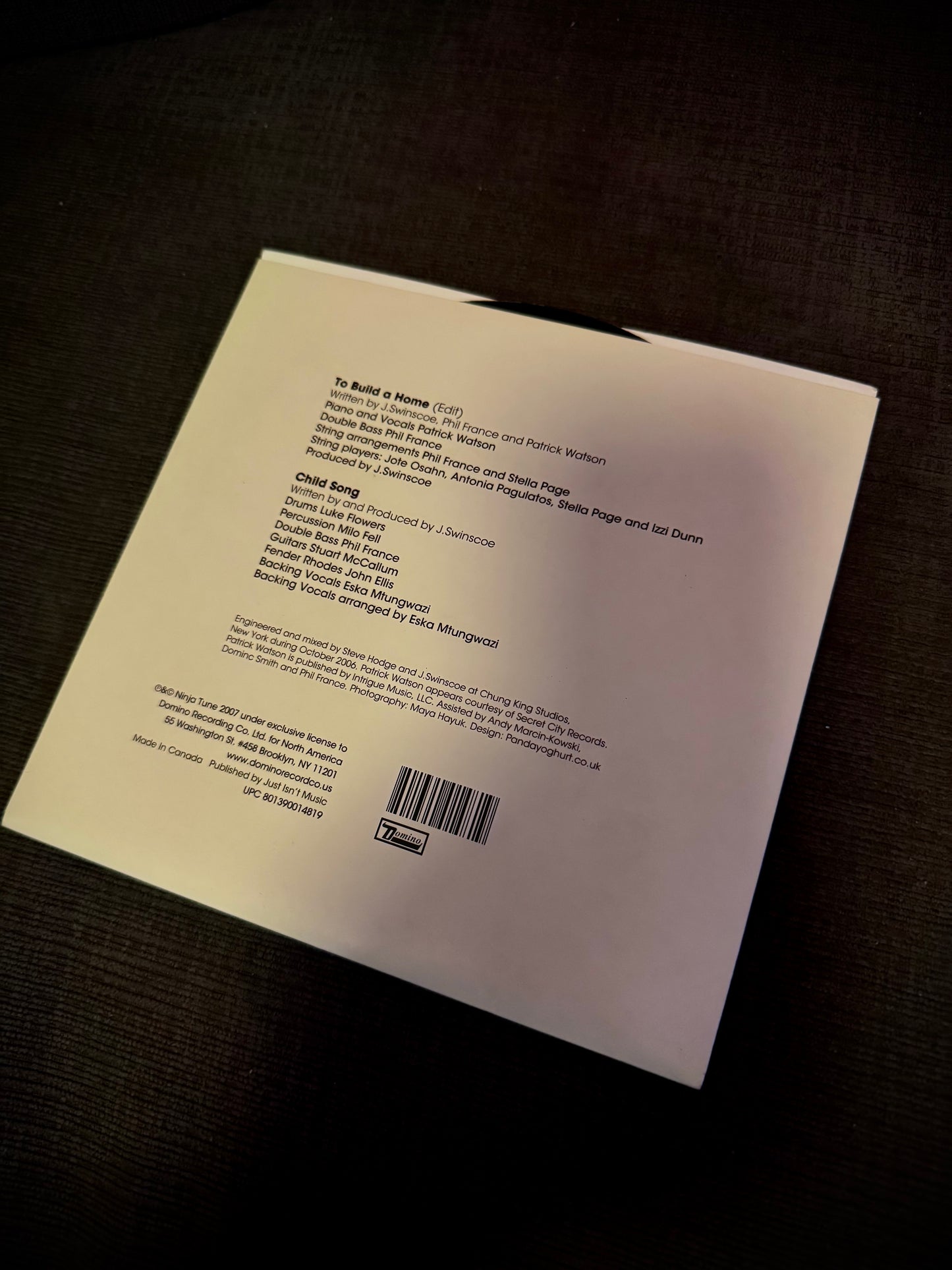 The Cinematic Orchestra 7” Vinyl Record - To Build a Home - 2007