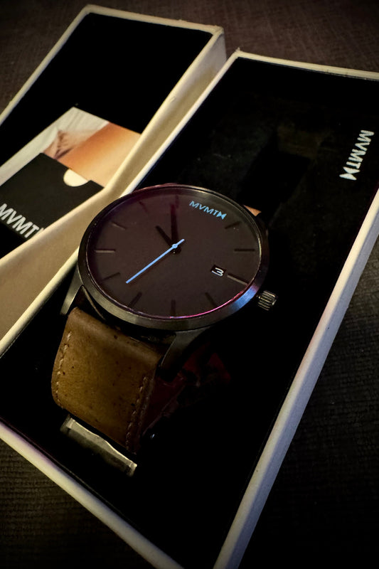 MVMT Watch Classic Grey/Blue And Light Brown Sand Leather Band. Original Box  - 2015
